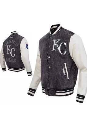 Pro Standard Men's L Kansas City Royals Denim Cotton Blend Varsity MLB Jacket